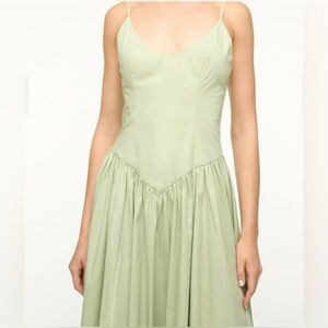 STAUD Light Green Midi Dress with Spaghetti Straps